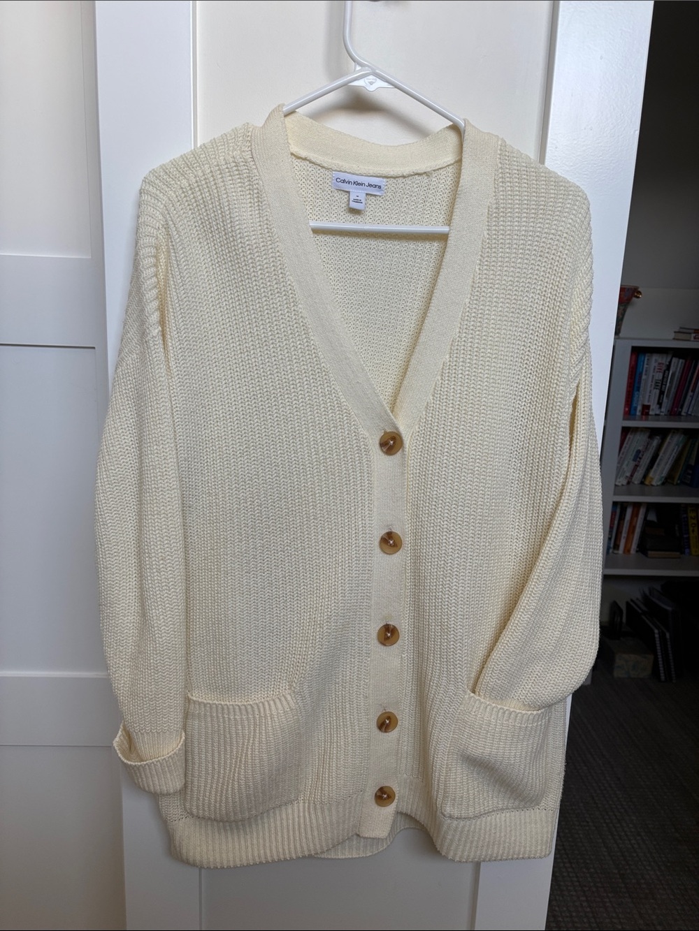Calvin Klein Ivory Button-Up Knit Cardigan